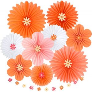 ERYI-Lot De 9 Éventails En Papier, Décoration À Suspendre, Guirlande, Motif Marguerites, Roses, Oranges, Blanches, Pour Fête, Mariage, Anniversaire, Table, Salle De Classe, Fête Prénatale - Neuf