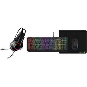 Pulse Kit De Jeu 4 En 1, Clavier Filaire (Disposition Britannique) Et Souris Avec Casque Et Tapis De Souris, Rétroéclairage Led Rvb, Touches Multimédia, 3200 Dpi, Casque De Jeu Stéréo 5.1 Pour - Neuf
