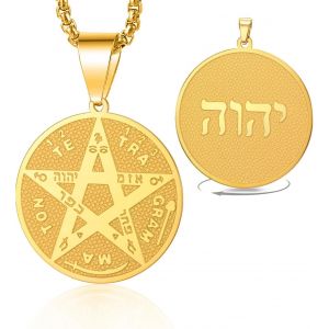 Kal-Collier Pentagramme T&eacute;tragramme Pour Hommes Femmes Pendentif Pentacle Nom H&eacute;breu De Dieu Symbole Protection Amulette Wicca Pa&iuml;en Bijoux Cadeaux - Neuf