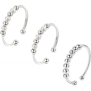 Kahfl-3pièces Bague Spinner Argent 925 Sterling Silver Bague Pour Femme Spinner Anxiety Bague Avec Perles Bande Bague Spinner Fidget Reglable Bagues Anti Stress Bague Empilables - Neuf