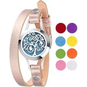 Bracelet Diffuseur D'huiles Essentielles Arbre De Vie Aimant Rond Ouvert En Acier Inoxydable Avec 8 Pi&egrave;ces Recharge Coussins Lavable,Bon Cadeau De F&ecirc;te Des M&egrave;res No&euml;l Saint-Valentin - Neuf