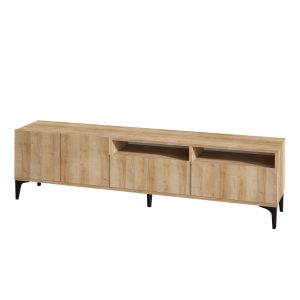 Meuble TV en bois "Ross" - 180 x 35 x 52 cm - Ch&ecirc;ne - Neuf