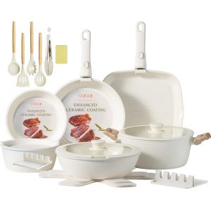 Subzonal-Set De Po&ecirc;les Et Casseroles 23 Pi&egrave;ces Poign&eacute;e Amovible Non Toxique, Sans Pfoa, Compatible Avec Induction/Gaz, Empilable, Lavable Au Lave-Vaisselle, Blanc Cr&egrave;me - Neuf