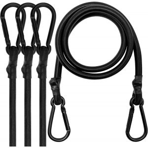 Checarzhn--No1-Cordons Élastiques Avec Mousquetons, Lot De 4 Longs Cordons Élastiques Mousqueton 100 Cm, Sangles Élastiques Noires Avec Mousquetons Pour Camping, Bâches, Tente, Voiture - Neuf
