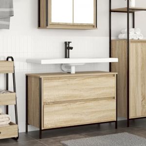Meuble salle de bain lavabo tiroirs chêne sonoma 90x34,5x60 cm - Neuf