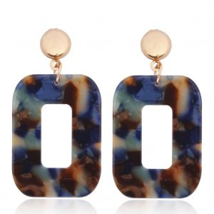 Boucles D'oreilles Pendantes Rectangulaires En Resine Et Alliage Pour Femme (Bleu-Vert) - Neuf