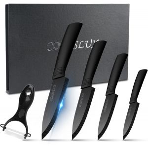 Eryi-Couteau Ceramique Cuisine, Couteaux En Céramique Couteaux De Cuisine (6"" Couteau Chef, 5"" Couteau Utilitaire, 4"" Couteau À Fruits, 3"" Couteau À Éplucher, Éplucheur Pour Fruit Et Légume) - Neuf