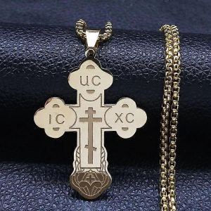 Uc Ic Xc Église Orientale Orthodoxe Croix Collier En Acier Inoxydable Prière Religieuse Colliers À Chaîne Russe Pour Bijoux Homme / Femme - Neuf
