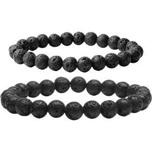 Kal-2pcs Bracelets En Pierre Volcanique,Bracelet Pierre De Lave Yoga Bracelet, Bracelet Pierre Naturelle Réglable Pour Hommes Et Femmes, À Offrir Famille Et Amis - Neuf