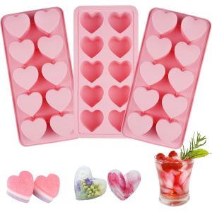 Kal-3 Pièces Silicone Facile À Démouler Moule Glaçons De C?ur, Moule Glacon Coeur En Silicone Avec 10 Cavité, Bac À Glaçons En Silicone Avec Moules À C?urs Fantaisie, Bac À Glaçons En Forme De C?ur - Neuf