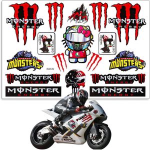 Autocollant Moto Réfléchissant Chat Autocollant Monster Autocollant Casque Moto Étanche Pour Moto,Casque,Dirt Bike,Vélos Tout Terrain - Neuf