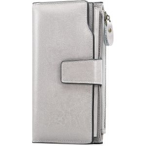 Dww-Light gris Portefeuille Femme Cuir Grande Capacite Porte Monnaie Femmes RFID Gel,Porte-chéquiers Femmes Grande Capacité Fermeture Eclair Longue Portefeuille - Neuf