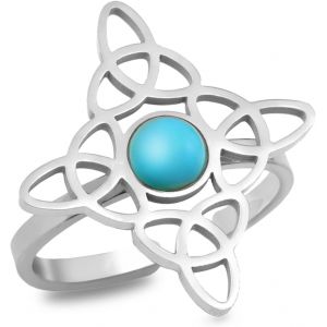 Kal-Bague Noeud De Sorci&egrave;re Avec Turquoise En Acier Inoxydable Nudo De Bruja Magic Knot Bague R&eacute;glable Pour Femme Symbole Wiccan - Neuf