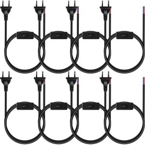 8 x Power Cable with Switch and Plug,1.8 m Power Cable with Switch,2 Wires,0.75 mm² European Plug Power Cable for Illuminating Lamps (Black) - Neuf