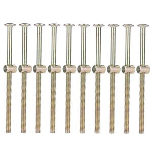Boulon M6 120mm, 10pcs Boulon de meubles, Bed Bolts, Vis pour Lit en Bois M6, Vis en acier au carbone avec attache de connecteur d'&eacute;crous cylindriques de 6mm, pour lits de meubles, chaises - Neuf