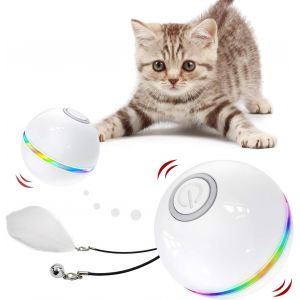 KAL-Jouets Pour Chats, Balle Chat Avec,Led Lumières,Cataire, Cloche Et Plume,Jouet Chat Interactif Interieur,Rotation Automatique - Neuf
