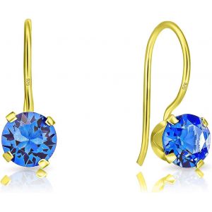 Kal-® Boucles D'oreilles À Crochet En Argent Fin 925 Plaqué Or Jaune Et Cristaux De Swarovski® Elements Ronds - Diamètre: 6 Mm - Neuf