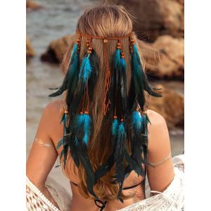 Kalanka-Serre-Tête Indien À Plumes Et Pampilles Pour Femme - Style Hippie, Tribal - Bleu - Taille Unique - Neuf