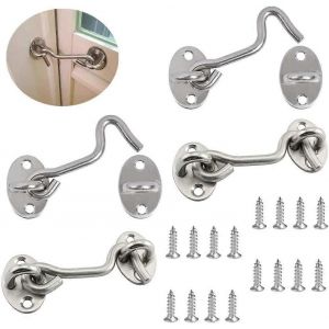 Lot de 4 crochets de porte 7,5 cm serrures de porte intérieures Trappe en acier inoxydable Serrures de porte extérieures pour fenêtres,portes de grange,portes de cabanon,portes de garage - Neuf