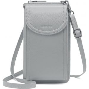 CAUC-Sac Bandouli&egrave;re pour T&eacute;l&eacute;phone Portable Blocage Portefeuille Cuir Sac &agrave; Main avec Fermeture &eacute;clair Pochette Porte Monnaie et R&eacute;glables Bandouli&egrave;re (gris) - Neuf