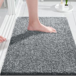 KAL-Tapis De Bain Antidérapant Extra Doux Et Confortable, Absorbant L'Eau, Épais Et Lavable En Machine, Moelleux, Pour Douche Et Baignoire, Gris Foncé Et Blanc, 43 X 61 Cm - Neuf