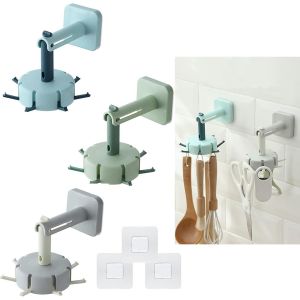 Lot de 3 supports à ustensiles de cuisine rotatifs à 360°, avec 7 crochets, sans perçage, pour la maison, le jardin et les ustensiles de cuisine. - Neuf