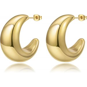 Kal-Boucles D'oreilles Créoles Or Femme, Légères Acier Inoxydable Ouvertes Creoles Avec Plaqué 18k Or, Hypoallergénique Bijoux Cadeau Pour Femme Fille - Neuf