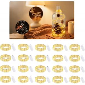 Lot De 20 Guirlandes Lumineuses Micro Led Avec Batterie, 2 M, 20 Mini Led Avec Batterie, Pour F&ecirc;te, Mariage, D&eacute;coration De Chambre, No&euml;l, Bouteille, Bricolage (Blanc Chaud) - Neuf