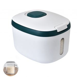 Hjlian Boite De Rangement De Riz En Plastique Avec Couvercle Rabattable, Grande Capacite, Conteneur A Cereales, Accessoires De Cuisine, Vert, 33 X 25 X 27 Cm - Neuf