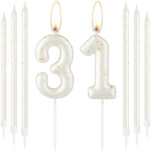 Bougies En Or Blanc Et Or Blanc En Forme De Chiffre 31 Pour Décoration De Gâteau D'anniversaire,D'anniversaire De Mariage Pour Homme Et Femme,Pour Homme Et Femme,Pour Anniversaire De Mariage - Neuf