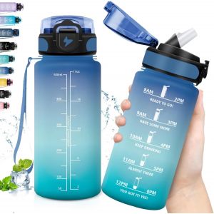 Gourde,Gourde Enfant Anti Fuite,Gourde Sport 500ml,Facile À Transporter,Gourde Avec Paille Avec Marqueur De Temps,Gourde Motivation,Bouteille D'eau Pour L'école,Bureau,Extérieur - Neuf