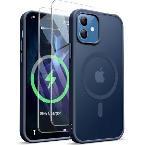 Maa-Coque Pour Iphone 12/12 Pro Avec 2 Verre Trempé Protection Écran, Etui Translucide Mat Arrière Housse Antichoc Coque Magnétique Pour Iphone 12 Compatible Avec Mag-Safe 6.1"" Bleu Marine - Neuf