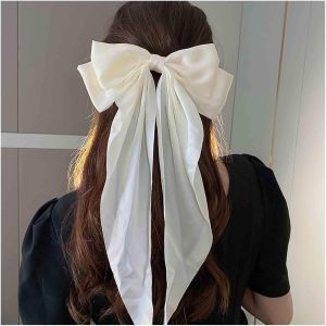 Kal-Barrette Noeud Vintage Barrette Noeud Ruban Barrette Satin De Soie Barrette Long Noeud Blanc Barrette Satin Français Accessoires De Cheveux Décoratifs Pour Femmes Et Filles Coiffure - Neuf
