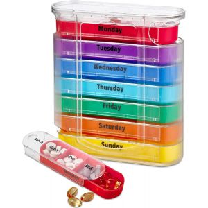 Organiseur De Pilules Hebdomadaire 7 Jours,Pilulier Semainier Pilulier Journalier,Boîte À Médicaments Pilules,Pilulier Hebdomadaire,Boîtes À Médicaments & Vitamines Et 1 Coupe - Neuf