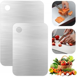 Lot De 2 Planches &Agrave; D&eacute;couper En Acier Inoxydable Double Face Avec Trou De Suspension Rond Passe Au Lave-Vaisselle Pour Viande, Fruits, L&eacute;gumes - Neuf