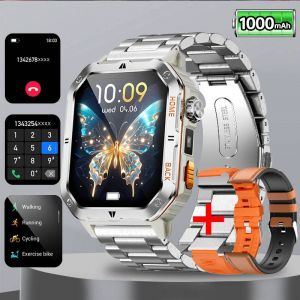 2025 nouveau robuste militaire GPS montre intelligente hommes pour Xiaomi Bluetooth appel surveillance de la sant&eacute; AI voix sport &eacute;tanche montres intelligentes Orange Silver steel LED 1000mAh - Neuf