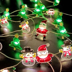 TRAHOO-Guirlande lumineuse de No&euml;l, 2 m, 20 LED, d&eacute;coration de No&euml;l, guirlande lumineuse de No&euml;l blanc chaud, guirlande lumineuse &agrave; th&egrave;me de No&euml;l &agrave; LED pour sapin de No&euml;l, chambre, f&ecirc;te, balcon, fen&ecirc; - Neuf