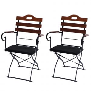 Lot De 2 Chaises De Terrasse Hwc-J40, Chaise Pliante, Qualit&eacute; Restauration, AcaciaMarron, Rembourrage Noir - Neuf