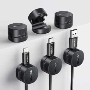 MEVRONISSHOP-UGREEEN 6 Pi&egrave;ces Organisateur de C&acirc;ble Magn&eacute;tique Clips de C&acirc;bles Autocollants Utilisation d'Une Seule Main, Convient pour Bureau, Table de Nuit Compatible avec C&acirc;bles jusqu'&agrave; 7,5 mm - Neuf