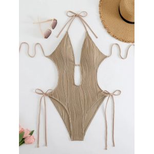 Maillot De Bain Une Pièce Froissé À Col En V Et Dos Nu Pour Femme, Modèle S-Xxl, Taille Haute, Monokini - Neuf