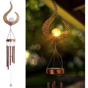 Carillon éolien solaire en laiton, 1 pièce, avec boule en verre craquelé et crochet en S, cloche décorative pour patio en aluminium - Neuf