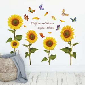 Tournesol Stickers muraux Papillons Autocollants Amovibles - Sticker Mural Usine pour la Chambre à coucher, Salle de Séjour, Mur du Fond de Décor, les Chambres d'Enfants, C - Neuf