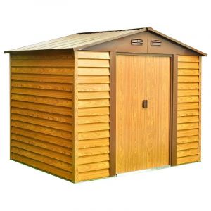 Abri De Jardin Métal Imitation Bois 4.03 M² | Acier Galvanisé | 180 X 224 X 177 Cm | 2 Portes Coulissantes | Style Naturel - Neuf