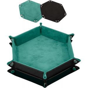 2 Pi&egrave;ces Piste De D&eacute;s Cuir Pu Et Velours Plateau De Des Pliable Pour Dnd Rpg Jeux De Table, Cyan Et Noir - Neuf