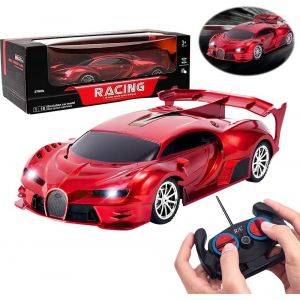 Kal-Voiture Télécommandée 1:32 Pour Enfants, Rc Cars Jouets Avec Phare, Radio Télécommande, Cadeau D'anniversaire De Noël (Rouge) - Neuf