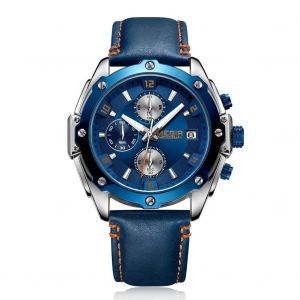 Montre-Bracelet De Montre &Agrave; Quartz Multifonctionnelle Megir (Cadran Bleu + Bo&icirc;tier En Acier + Bracelet De Montre Bleu) - Neuf