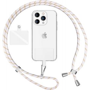 KAL-Lanière Universelle Coloré Pour Telephone Portable, Cordon Tour De Cou Pour Smartphone, Porte Clef Chaine Réglable Avec Crochet Métallique E Carte, Sangle Pour Épaule, Couleur:Blanc Or - Neuf