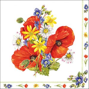 Kal-Lot De 20 Serviettes En Papier Avec Motif Coquelicot Dans Un Bouquet De Fleurs Convient Également Pour Le Découpage Et La Technique Des Serviettes 33 X 33 Cm - Neuf