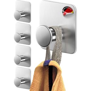 Eryi-Crochet Adhesif Mural - 5 Pièces, Porte Serviette Salle De Bain, Accroche Torchon Cuisine, Portemanteau Autocollant Acier Inox, Noir - Neuf