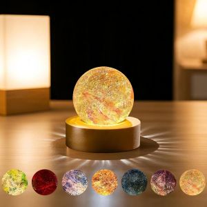 Boule De Cristal Glacée, 7 Couleurs Boules De Guérison En Verre, Lampe De Nuit Boule De Verre Avec Led Base En Bois, Pour Cadeau D'anniversaire Créatif, Décoration De Chambr - Neuf